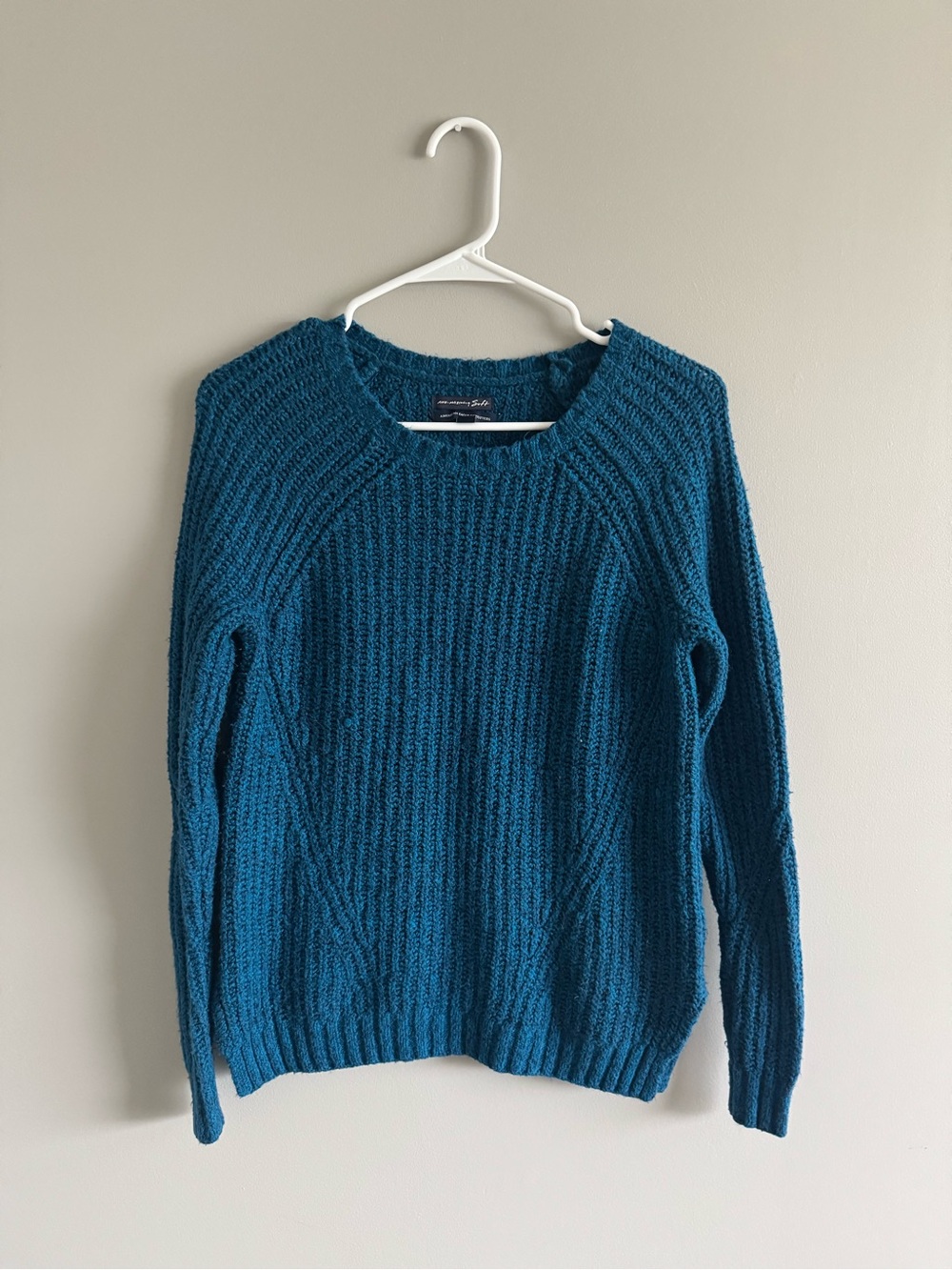 American Eagle Teal Ribbed Knit Crewneck Sweater